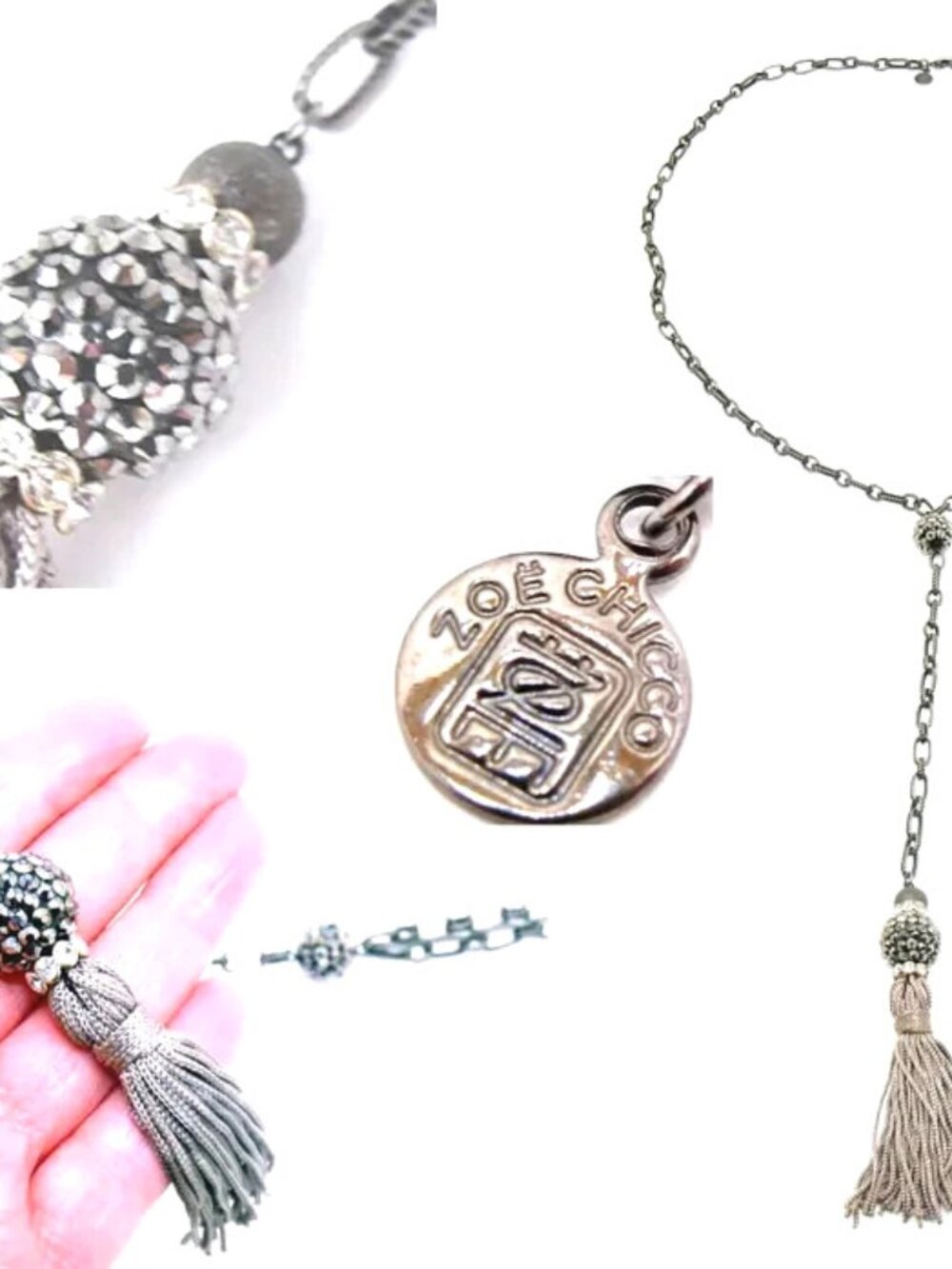 Share Zoe Chicco y lariat necklace pave crystal ball tassel beaded pendant